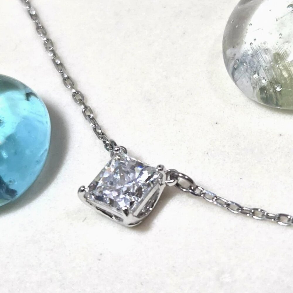 🌟Swarovski Attract Crystal Necklace Princess Square Cut Solitaire Pendant 🌟